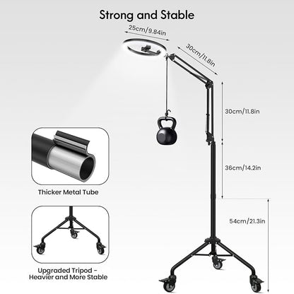 LUXSURE Tripod for iPhone with Ring Light, Overhead Camera Mount with Casters,LED Ring Light with Stand and Phone Holder,Phone Tripod with Light for Video Recording/Live Streaming/Cooking