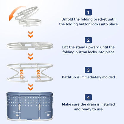 Portable Bathtub, Foldable Bathtub No Installation, Freestanding Shower Bathtubs with Cushion, Collapsible SPA Soaking Bath Tub, Hot & Ice Bath Tub for Indoor Outdoor (White Brown Stripes)