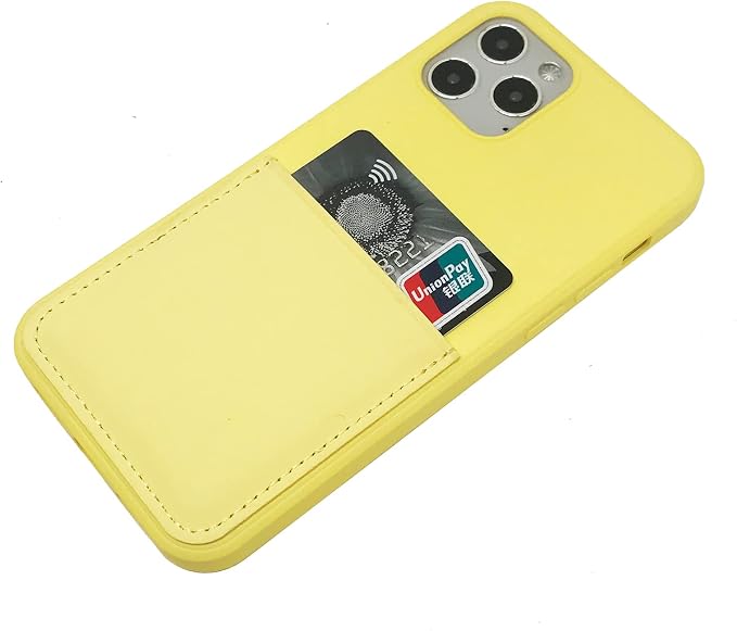 Ultra Slim Liquid Silicon Gel Case Compatible with iPhone 12,for iPhone 12 Pro 6.1 inch 2020 with Card Holder Sleeves Slot Anti-Scratch Shockproof Wallet Cover with Screen Protector(Yellow)