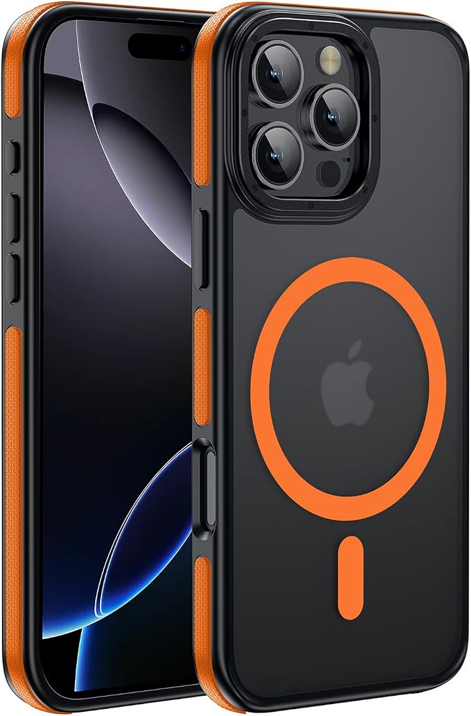 Strong Magnetic for iPhone 16 Pro Max case [10Ft Military-Grade Protection] Compatible with fit MagSafe Shockproof Slim Thin Cover case for iPhone 16 Pro Max 6.9 inch, Bumper Orange