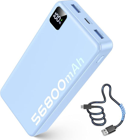 Portable Charger Power Bank, 56800mAh Battery Pack, 22.5W Fast Charging Portable Phone Charger for Camping Travel Essential Compatible with iPhone 17/16/15/14/13 Series, Samsung, Google,iPad-SkyBlue