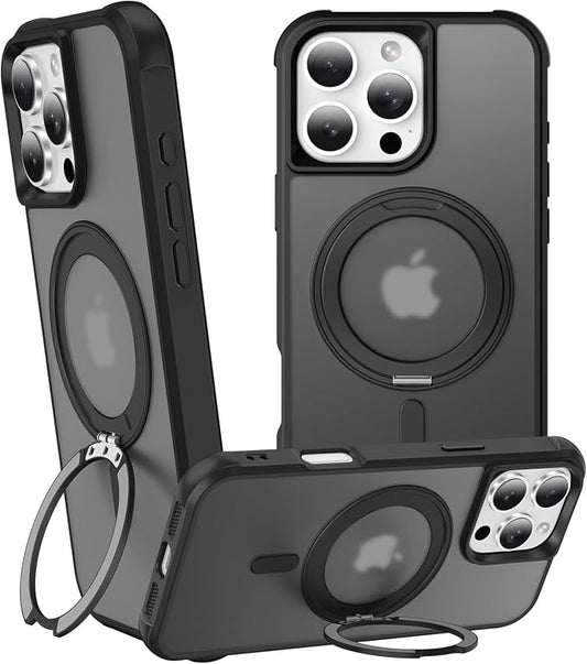 360° Magnetic Swivel Ring for iPhone 16 pro max case, Built-in Metal Stand and Ring Holder, Magsafe Compatible, Military Grade Protection, Shock Resistant - Black