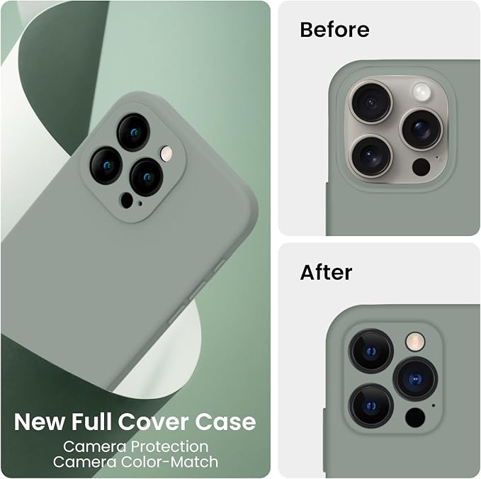 FireNova Designed for iPhone 16 Pro Max Case, Silicone Upgraded [Camera Protection] Phone Case, Soft Anti-Scratch Microfiber Lining Inside, 2024, Calke Green