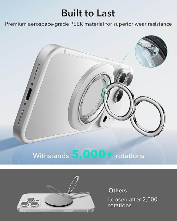 ESR for MagSafe Phone Grip, Dual-Side Magnetic Phone Grip,360° Adjustable Thin Magnetic Ring Holder Stand,for iPhone 17e/17-12, Samsung, All Phones, MagSafe Accessories (2 Metal Rings Included)