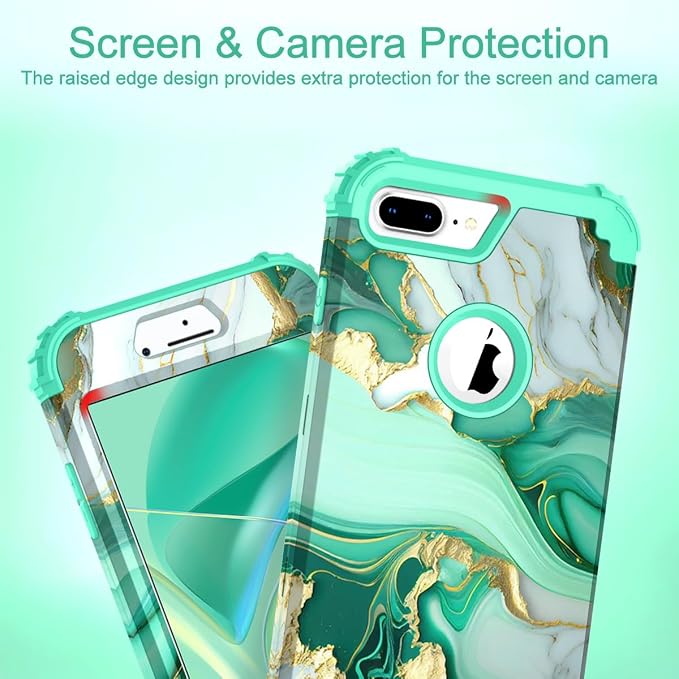 Hocase Heavy Duty Shockproof Protection Hard Plastic+Silicone Rubber Hybrid Protective Case for iPhone 7 Plus/iPhone 8 Plus - Mint Green