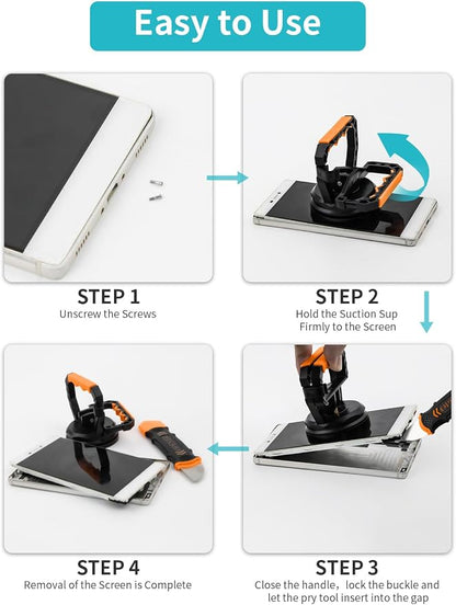 Electronics Screen Opening Kit for Mid-Size: Extra-Large and Stronger Anti-Slip Suction Cup for iPad & Laptop, Spudger & Step-by-Step Guide Included