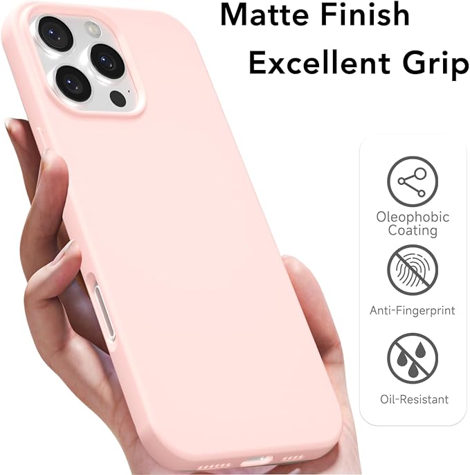 for iPhone 16 Pro Max Case Silicone Compatible with Magsafe Case, Ultra Slim Thin Magnetic Phone Cases Mag Safe, Cute Soft Rubber Gel Matte Plain Wireless Charging Cover for Women, Light Pink