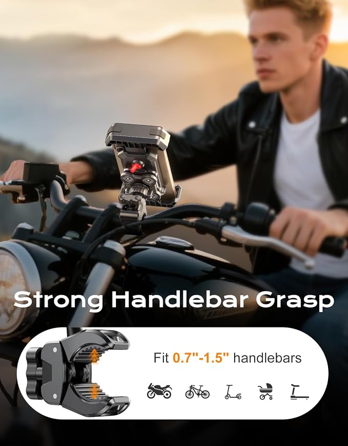 Viccux 2026 Upgrade Motorcycle Phone Mount [Anti-Shake & Vibration Dampener], Super Stable Bike Phone Holder for iPhone 17/16/15/14 & 4.7-6.8" Phones, Phone Holder for Bike/Bicycle/Motorbike/Scooter