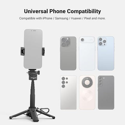 NEEWER Mini Tripod for Phone, Lightweight Foldable Small Selfie Stick Cell Phone Clamp Desk Stand with Remote & Cold Shoe Mounts Compatible with iPhone Android Samsung for Video Recording, PA986 Black