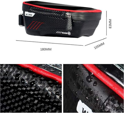 Bike Frame Bag, Bike Phone Mount, Waterproof Cycling Front Top Tube Pouch Pannier Bicycle Frame Phone Holder Crossbar Storage Bags for iPhone 13 12 11 Pro MAX XS XR X 8 7 Plus Smartphones Below 6.5''