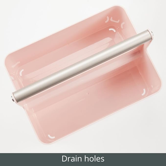mDesign Under Sink Storage – Plastic and Metal Bathroom Caddy for Shampoo and Soaps – Portable Cosmetics Storage Organiser – Blush/Satin