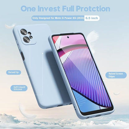 oakxco for Motorola Moto G Power 5G 2023 Phone Case Liquid Silicone, Thin Slim Soft Rubber Gel TPU Plain Simple Cover for Women Girl Cute, Matte Solid Color, Light Blue