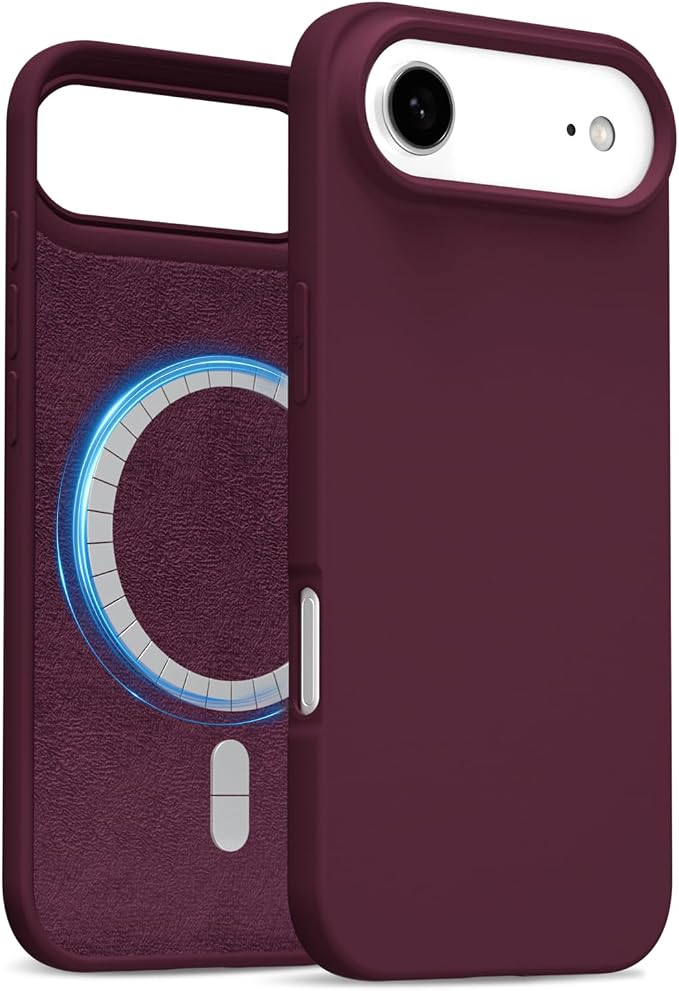 for iPhone 17 Air Case Silicone Compatible with Magsafe Case, Ultra Slim Thin Magnetic Phone Cases Mag Safe, Cute Soft Rubber Gel Matte Plain Wireless Charging Cover for Women, Burgundy Maroon