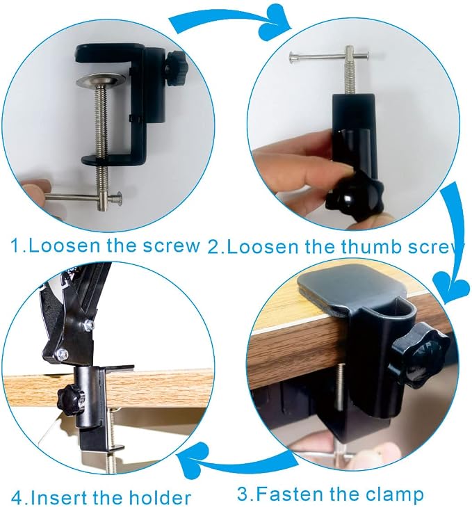 Replacement Heavy Duty C Clamp for 1/2” Base Magnifying Lamp,Desk Lamp,Swing Arm Lamp,Phone I pad Mount,Tablet Mic Holder,Table Mount Clamp for Microphone Stand Mic Boom Arm (Metal Black)