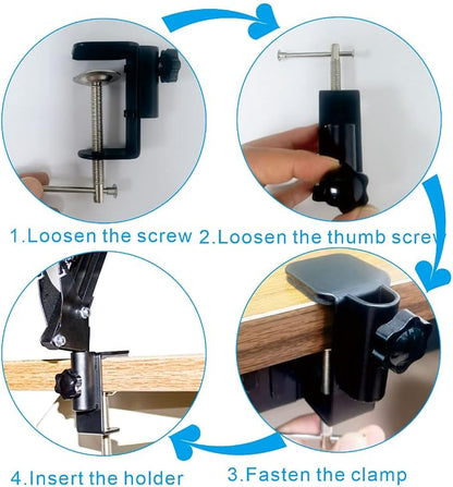 Replacement Heavy Duty C Clamp for 1/2” Base Magnifying Lamp,Desk Lamp,Swing Arm Lamp,Phone I pad Mount,Tablet Mic Holder,Table Mount Clamp for Microphone Stand Mic Boom Arm (Metal Black)