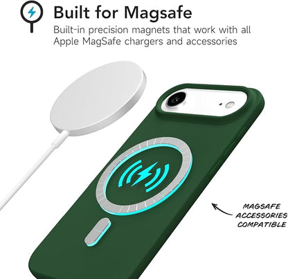 for iPhone 17 Air Case Silicone Compatible with Magsafe Case, Ultra Slim Thin Magnetic Phone Cases Mag Safe, Cute Soft Rubber Gel TPU Matte Plain Wireless Charging Cover for Women, Dark Green