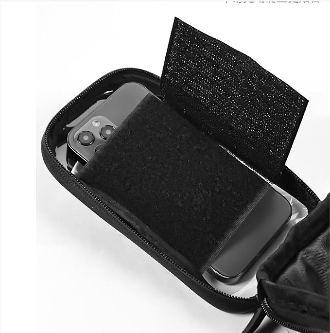 O'rengela Bike Phone Holder Bag Waterproof Bike Phone Mount Bag Bike Accessories EVA Hard Shell Bike Phone Pouch with Rain Cover Compatible with iPhone,Phones Below 6.5" (Black)