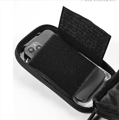 O'rengela Bike Phone Holder Bag Waterproof Bike Phone Mount Bag Bike Accessories EVA Hard Shell Bike Phone Pouch with Rain Cover Compatible with iPhone,Phones Below 6.5" (Black)