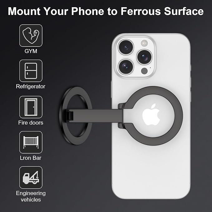 Magnetic Phone Ring Holder with Magsafe, Double Adjustable Gym Finger Ring Grip Phone Stand Mag Kickstand for iPhone 17 16 15 14 13 12 Pro Max Series Magsafe Case, Compatible with Magnetic Car Mount
