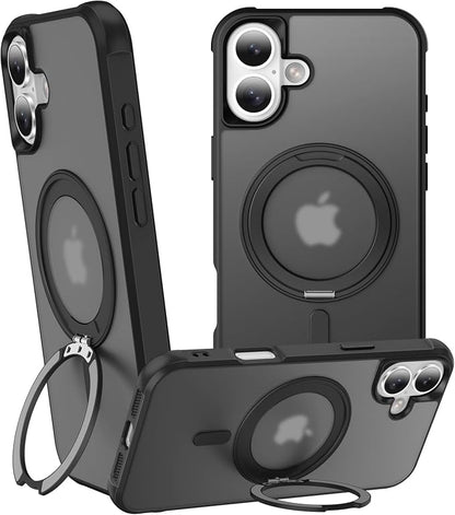 360° Magnetic Swivel Ring for iPhone 16 Plus case, Built-in Metal Stand and Ring Holder, Magsafe Compatible, Military Grade Protection, Shock Resistant - Black