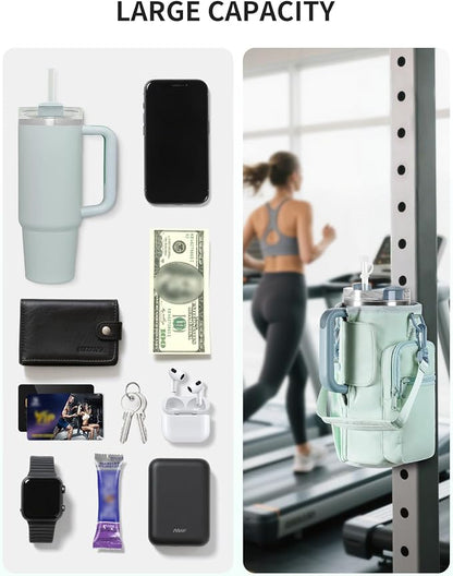 sportsnew Magnetic Gym Bag for Women Men, Water Bottle Carrier Holder with Strap & Phone Pockets for 40oz Tumbler with Handle, 4 Built-in Magnets Small Gym Bag for Sports, Workout, Fitness, Walking
