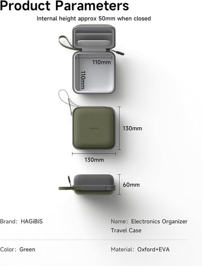 Hagibis Electronics Organizer Travel Case Cable Organizer Bag Pouch Portable Waterproof Carry Case for Cable, Charger,Power Bank, SD Card, Mouse, USB Flash Disk (DPB01 Green)