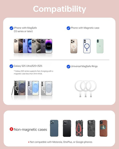 10,000mAh for MagSafe Power Bank Ultra Slim, Magnetic Wireless Charger with USB-C Cable, Fast Charging Portable Battery for iPhone 17 Pro Max/17 Pro/Air/16/15/14/13, Rose Gold