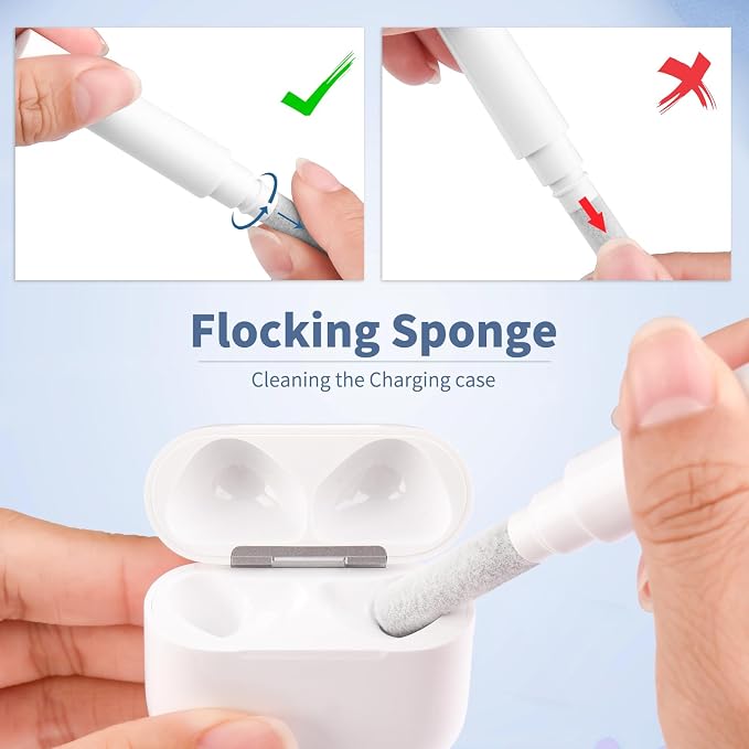 Cleaner Kit for Airpods Pro 1 2 3, 3-in-1 Multi-Function Cleaning Pen Tools Soft Brush Flocking Sponge & Metal Tip for Earbuds, Wireless Earphones, iPhone, Camera, Lens, Bluetooth Headphones (White)