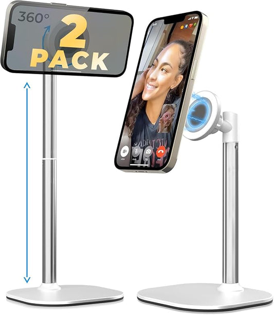 COOPER MagStand - iPhone Stand for Desk & Video Recording, Compatible with MagSafe, Stand for iPhone 17 Pro Max Plus, 16/15/14/13/12 (x2 Pack - Frost White)