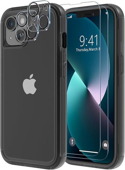 Diverbox for iPhone 13 Case [Shockproof] [Dropproof] [with Screen Protector ] 3in1 Heavy Duty Protection Phone Case Cover for Apple iPhone 13 (High Gloss Black)