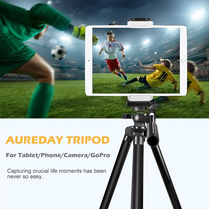 Phone Tripod, 50” Extendable Adjustable Smartphone & Tablet Tripod Stand with Mount & Remote, Compatible with Tablet/Cell Phone/Camera (Black)