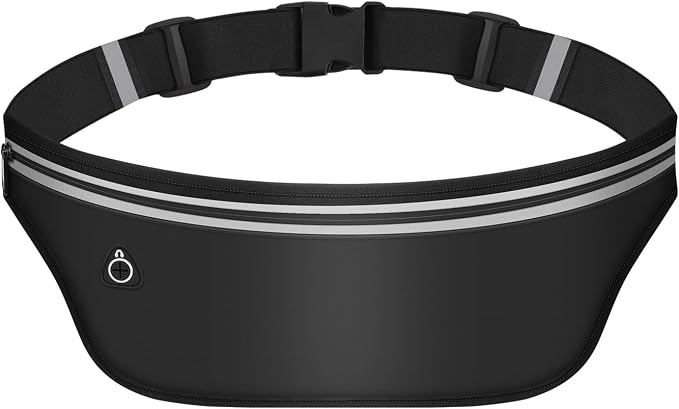 UltraSlim Fanny Packs for Women Men Slim Running Belt Waist Pack Runners Bag Waterproof Money Belt (Black)