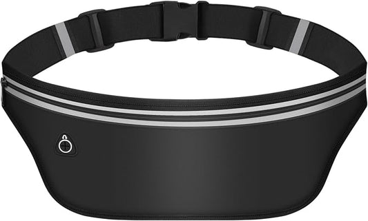 UltraSlim Fanny Packs for Women Men Slim Running Belt Waist Pack Runners Bag Waterproof Money Belt (Black)