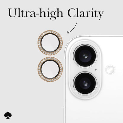 kate spade new york iPhone 16 / iPhone 16 Plus Camera Lens Protector with Aluminum Ring - Set in Stone Gold