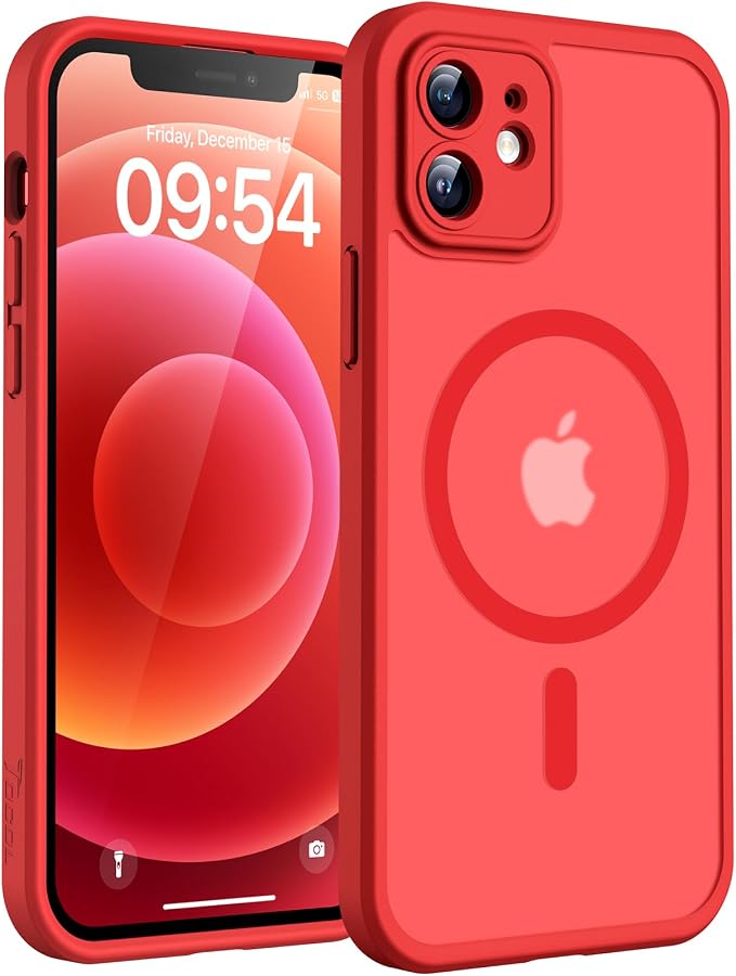 TOCOL for Phone 12 Case, Compatible with Magsafe Charger, Full Camera Protection, Drop Protection, Translucent Matte Phone Case for iPhone 12 6.1 inch (Red)