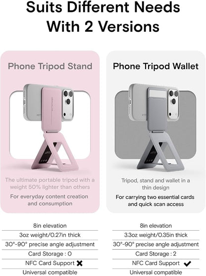 MOFT Phone Tripod Stand Selfie Stick for iPhone, Multi-Angles iPhone Stand, Lightweight & Portable Phone Holder, Strong Magnets, MOVAS Vegan Leather, Travel Essentials, Blush(Without Card Slot)