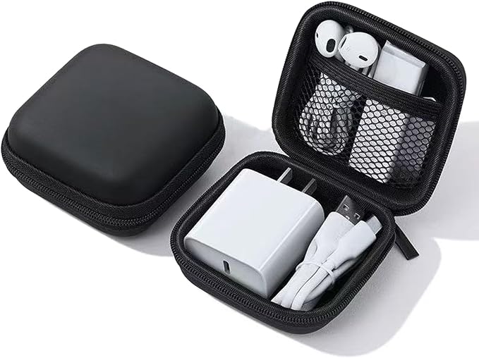 Charger Case,Mini Cable Organizer Cases,Pouch Case Bag | Small Charger Organizer,Waterproof Travel Storage Carrying Bag for USB Drives,Power Adapter,Cords etc,Square,Black