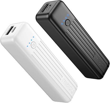 Miady 2-Pack Small Portable Charger 5000mAh Power Bank Travel Battery Pack | Dual USB丨Pocket Size丨Lightweight丨for Backpack丨Compatible with iPhone Android etc丨18.5Wh丨Flight-Safe丨Ultra-Compact丨Black+White