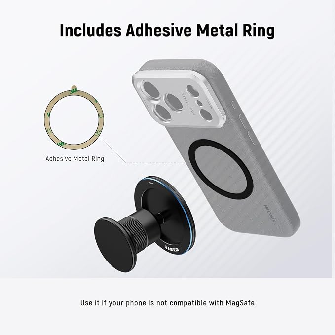 NEEWER Magnetic Phone Tripod Mount Compatible with MagSafe iPhone, Gym Golf Cart Phone Holder, 360° Ball Head Adapter Mount with Metal Ring & Detachable Base for Selfie Stick Tripod, PA072