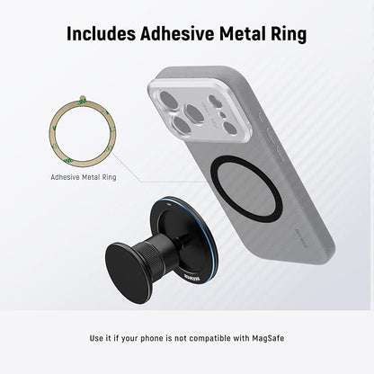 NEEWER Magnetic Phone Tripod Mount Compatible with MagSafe iPhone, Gym Golf Cart Phone Holder, 360° Ball Head Adapter Mount with Metal Ring & Detachable Base for Selfie Stick Tripod, PA072