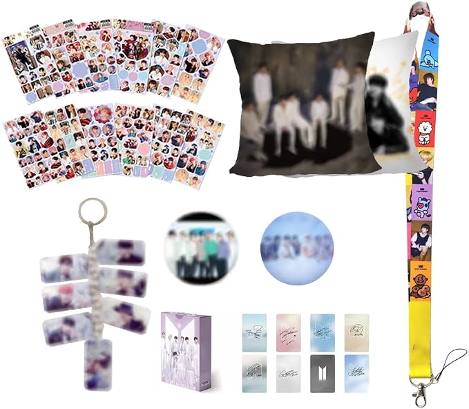 Gift Set - Including 1Pcs Double-Sided Printed Throw Pillow Case, Card, Stickers, Badge Pins, Lanyard, Phone Holder Ring, Key Chain