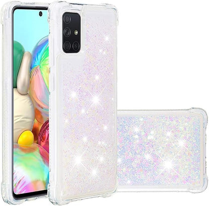 Glitter Phone Case für Galaxy A71 Women, Bling Flowing Liquid Case Bumper Protective Cover TPU Silicone Shockproof Back Case Transparent Hard Case Anti Yellowing Compatible with Samsung Galaxy A71