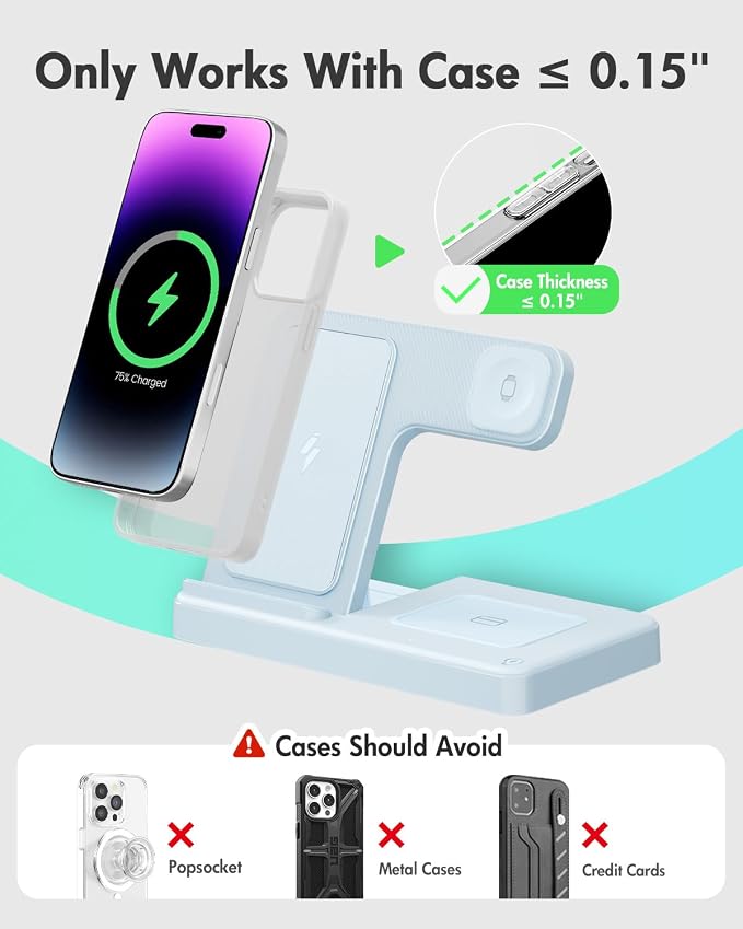 Wireless Charger Stand Charging Station: 3 in 1 Charger Stand Multiple Devices for Apple - iPhone 17 16e 16 15 14 Pro Max 13 12 - Watch 11 10 9 8 7 6 5 4 3 2 SE and Ultra Series-Airpods 4 3 Pro, Blue