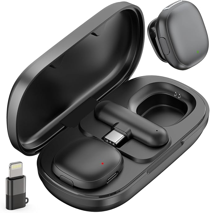 Wireless Lavalier Microphone for iPhone 17/16/15 - Ai Noise Cancelling Mini Microphone USB C Clip on Lapel Mic with Charging Case for Video Recording Vlogging Tiktok YouTube