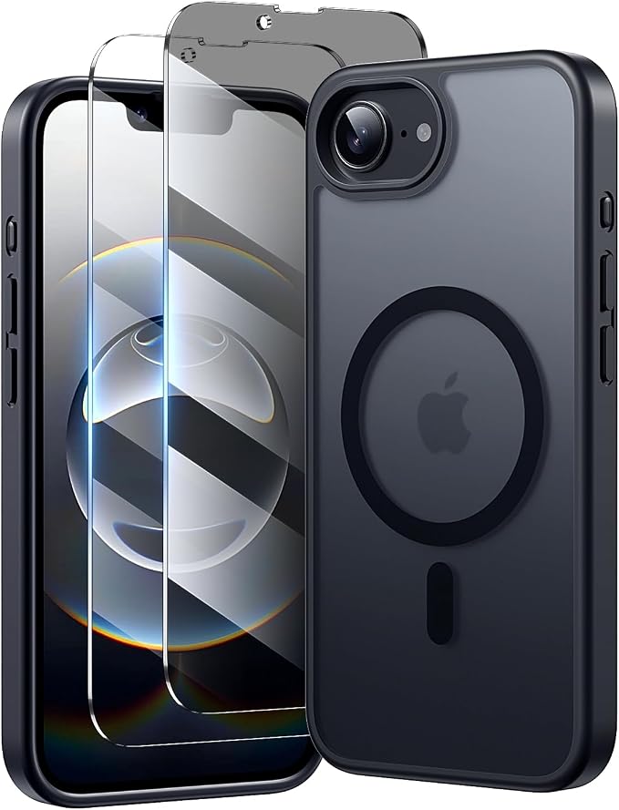 3 in 1 for iPhone 16E Case/iPhone 17E Case, Screen Protector*2,Matte Skin Feeling Back Cover Military-Grade Protection for iPhone 16e & 17e Case 6.1 inch Matte Black