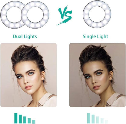 NexiGo 3.5 Inch Dual Selfie Ring Light with Moible Phone & Webcam Holder, 3-Light Modes, 10 Brightness Levels, LED Ringlight with Tripod Stand, for Live Streaming Makeup Video Conference