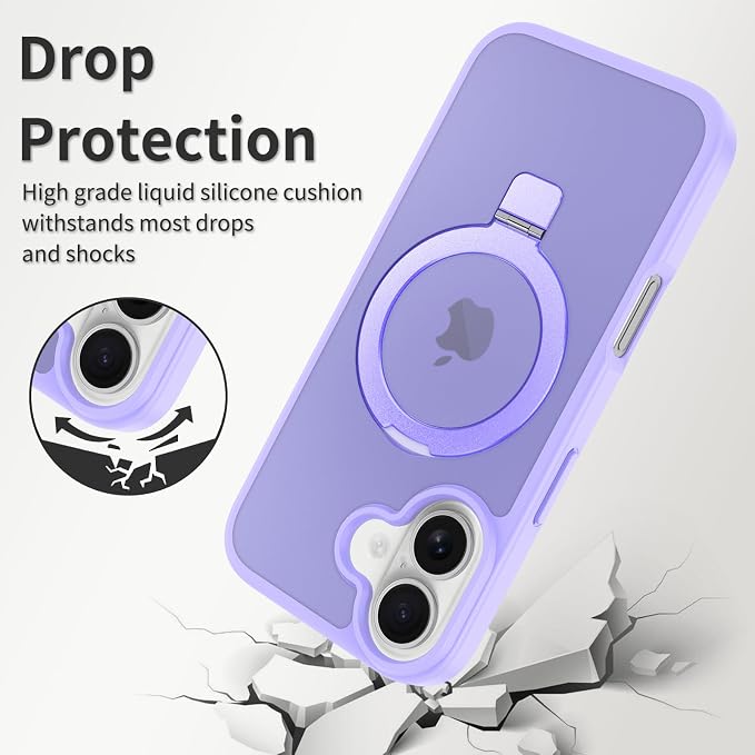 Ultra-Magnetic Stand for iPhone 17 Case [Military Drop Protection] [Compatible with MagSafe] Shockproof Translucent Matte Slim Ring Holder Case for iPhone 17 (Lavender Purple)