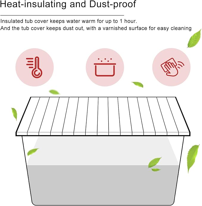 Bathtub Tray, Foldable Anti-dust Bathtub Cover Bath Insulation Cover, PVC Shutter Bath Lid Fit Most Tubs, Can Store Wine Glass, Books, Tablets, Cellphones (White, 150×70×0.6CM)