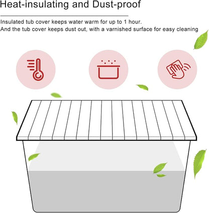 Bathtub Tray, Foldable Anti-dust Bathtub Cover Bath Insulation Cover, PVC Shutter Bath Lid Fit Most Tubs, Can Store Wine Glass, Books, Tablets, Cellphones (White, 150×70×0.6CM)