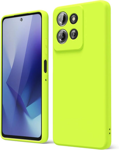 oakxco for Motorola Moto G Power 2025 Case Liquid Silicone, Cute Thin Slim Soft Rubber Gel for Women Men, Smooth Matte TPU Plain Bright Color Girly Case with Camera Cover, Fluorescent Neon Green Lime